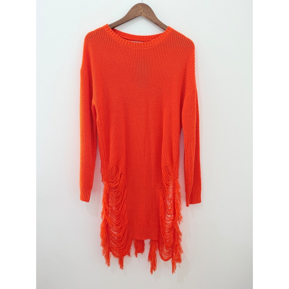 SHEIN Orange Sweater Distressed Fringe Hem Large Streetwear Festival Edgy